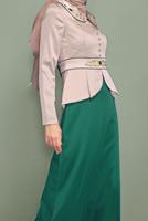 Tesettür giyim YEŞİL BEBE YAKA İŞLEMELİ ABİYE T 5938