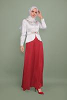 Tesettür giyim KIRMIZI BEBE YAKA İŞLEMELİ ABİYE T 5938