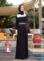 Tesettür giyim SİYAH  ALVİNA BONCUKLU TAŞLI ABİYE ELBİSE 5939 