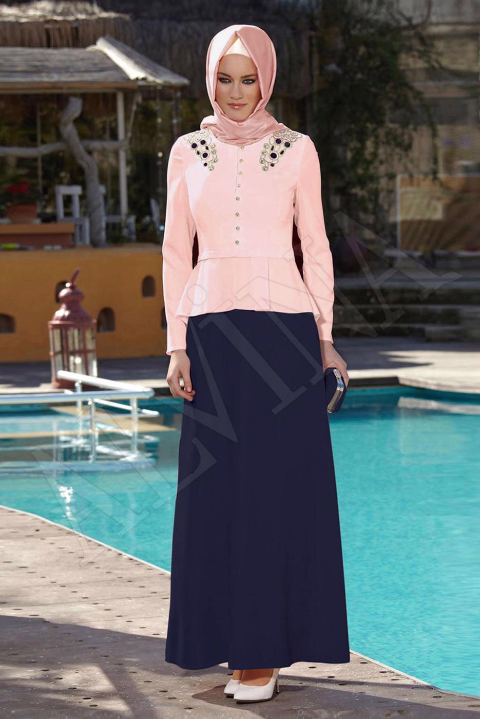 Tesettür giyim LACİVERT ALVİNA TAŞ DETAYLI ABİYE ELBİSE T 5944