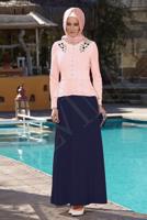 Tesettür giyim LACİVERT ALVİNA TAŞ DETAYLI ABİYE ELBİSE T 5944