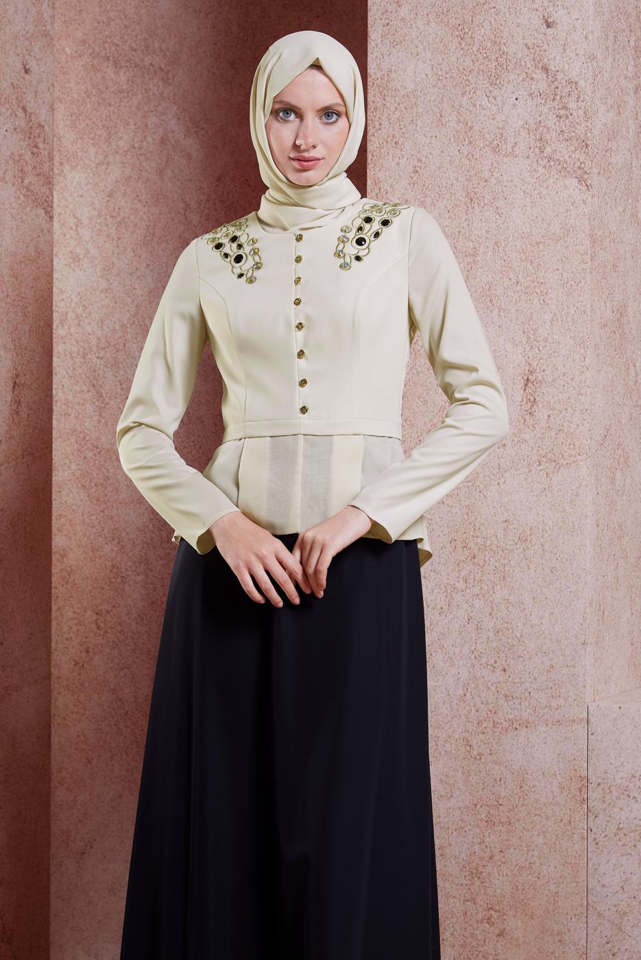 Tesettür giyim SİYAH ALVİNA TAŞ DETAYLI ABİYE ELBİSE T 5944