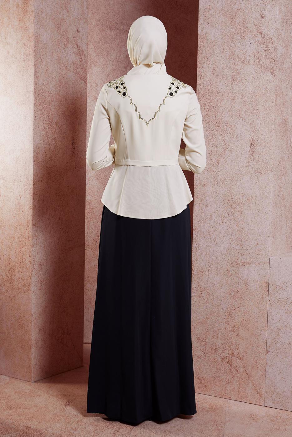 Tesettür giyim SİYAH ALVİNA TAŞ DETAYLI ABİYE ELBİSE T 5944