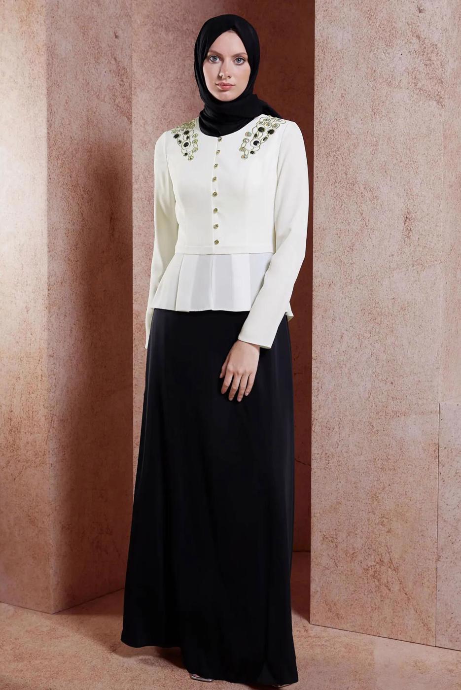 Tesettür giyim SİYAH ALVİNA TAŞ DETAYLI ABİYE ELBİSE T 5944