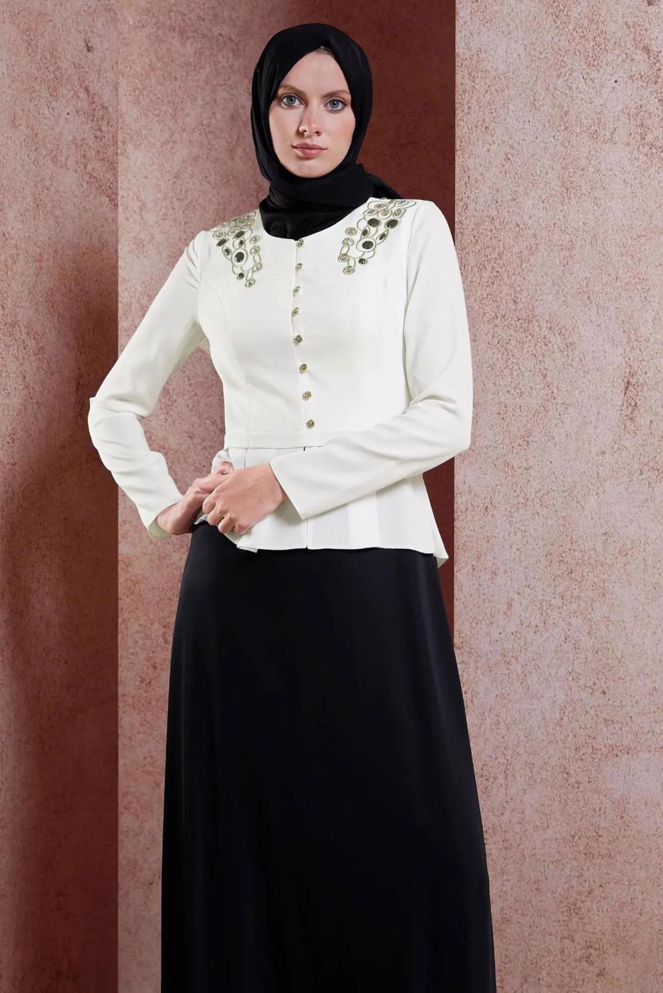 Tesettür giyim SİYAH ALVİNA TAŞ DETAYLI ABİYE ELBİSE T 5944