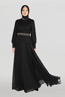 Tesettür giyim SİYAH ALVİNA TAŞLI PUL PAYETLİ ABİYE ELBİSE 5948