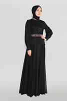 Tesettür giyim SİYAH ALVİNA TAŞLI PUL PAYETLİ ABİYE ELBİSE 5948