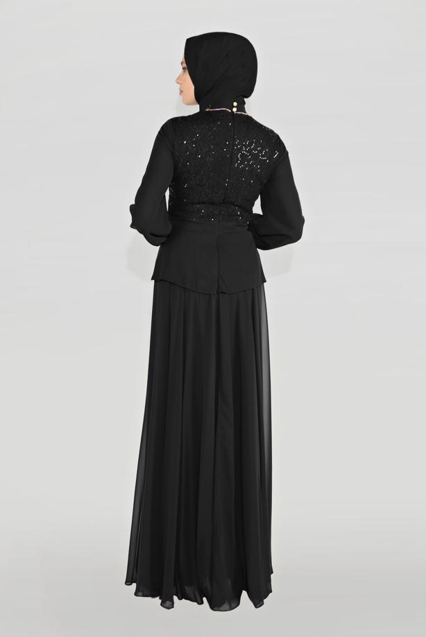 Tesettür giyim  ALVİNA TAŞLI PUL PAYETLİ ABİYE ELBİSE 5948 - TRENDTESETTÜR