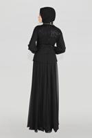 Tesettür giyim SİYAH ALVİNA TAŞLI PUL PAYETLİ ABİYE ELBİSE 5948