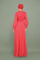 Tesettür giyim MERCAN ALVİNA TAŞLI PUL PAYETLİ ABİYE ELBİSE 5948