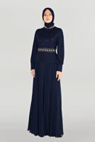 Tesettür giyim LACİVERT ALVİNA TAŞLI PUL PAYETLİ ABİYE ELBİSE 5948
