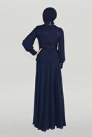 Tesettür giyim LACİVERT ALVİNA TAŞLI PUL PAYETLİ ABİYE ELBİSE 5948