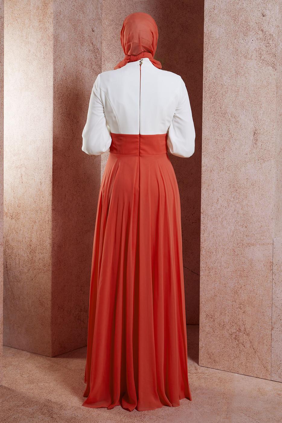 Tesettür giyim MERCAN ALVİNA ŞİFON ABİYE ELBİSE T 5950