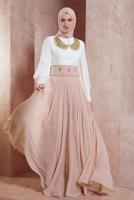 Tesettür giyim PUDRA ALVİNA ŞİFON ABİYE ELBİSE T 5950