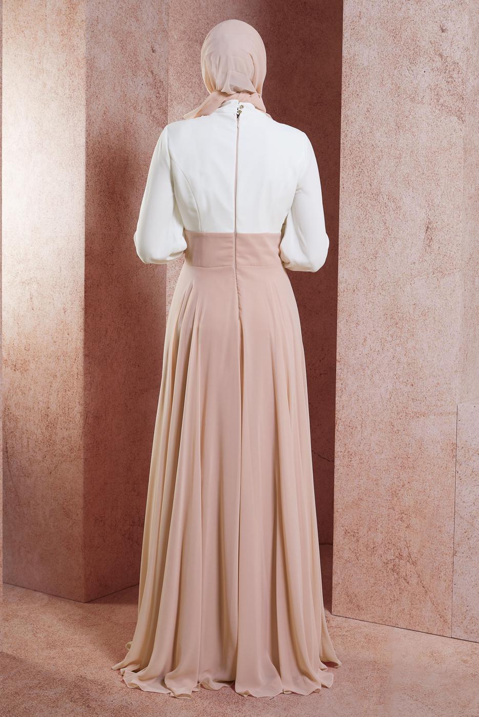 Tesettür giyim PUDRA ALVİNA ŞİFON ABİYE ELBİSE T 5950
