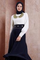 Tesettür giyim LACİVERT ALVİNA ŞİFON ABİYE ELBİSE T 5950