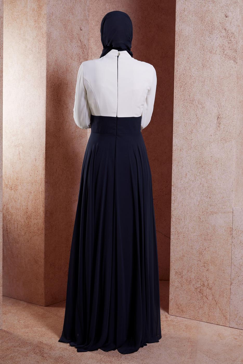 Tesettür giyim LACİVERT ALVİNA ŞİFON ABİYE ELBİSE T 5950