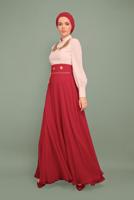 Tesettür giyim BORDO ALVİNA ŞİFON ABİYE ELBİSE T 5950