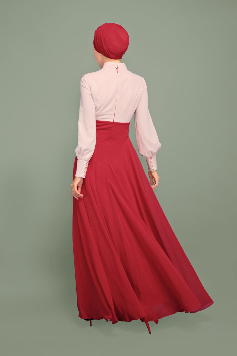 Tesettür giyim BORDO ALVİNA ŞİFON ABİYE ELBİSE T 5950