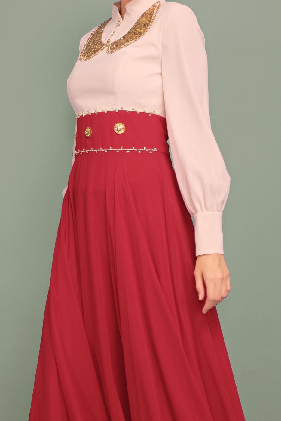 Tesettür giyim BORDO ALVİNA ŞİFON ABİYE ELBİSE T 5950