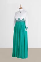 Tesettür giyim MAVİ ALVİNA TAŞ DETAYLI GÜPÜRLÜ ŞİFON ABİYE 5952 