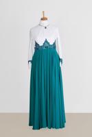 Vêtements hijab BLEU ALVİNA GEM DETAIL GUIPURED ROBE DE SOIRÉE EN MOUSSELINE 5952