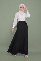 Tesettür giyim SİYAH İNCİ VE İŞLEME DETAYLI ŞİFON ABİYE ELBİSE 5954 