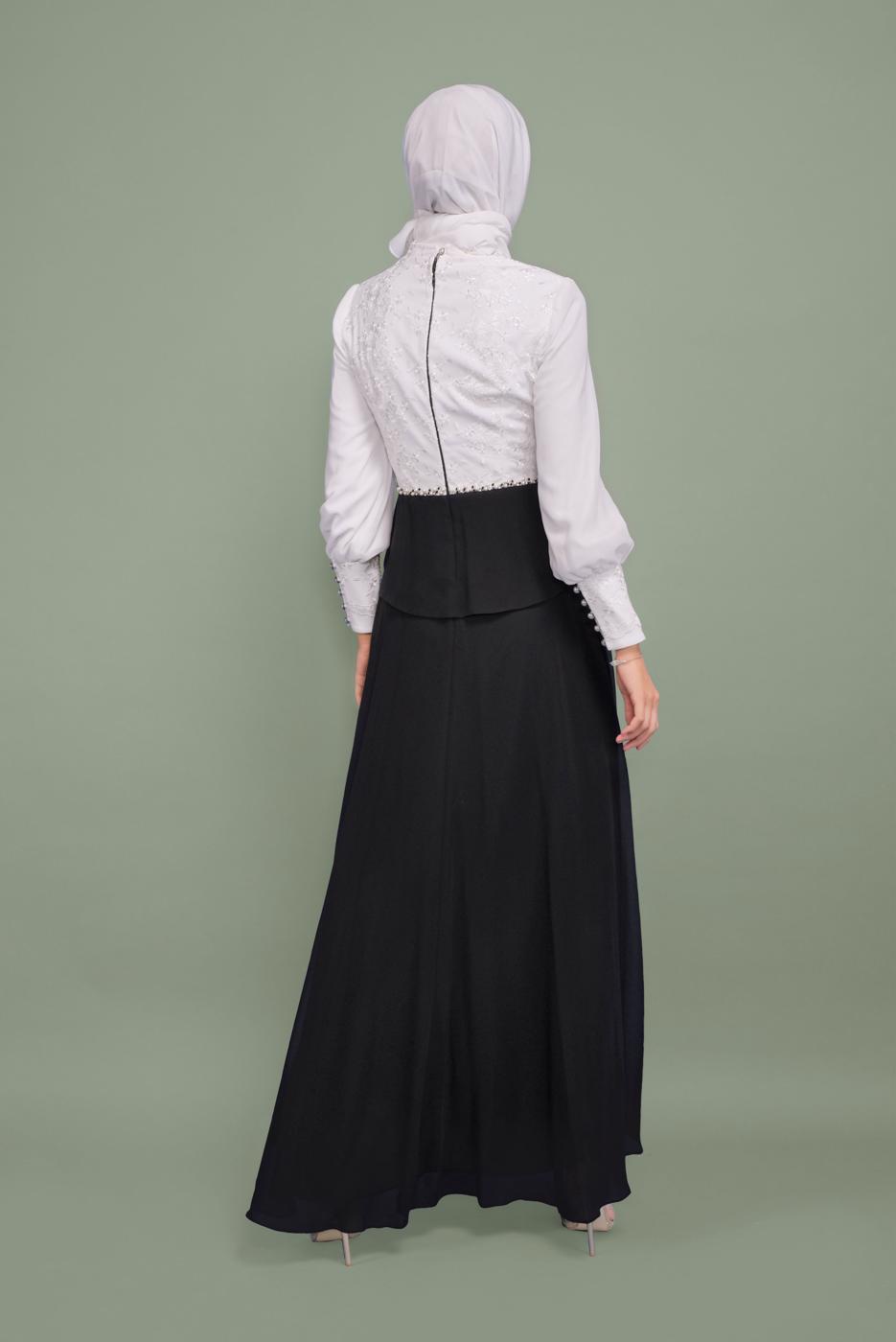 Tesettür giyim SİYAH İNCİ VE İŞLEME DETAYLI ŞİFON ABİYE ELBİSE 5954 