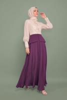 Tesettür giyim MOR İNCİ VE İŞLEME DETAYLI ŞİFON ABİYE ELBİSE 5954 