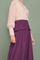 Tesettür giyim MOR İNCİ VE İŞLEME DETAYLI ŞİFON ABİYE ELBİSE 5954 