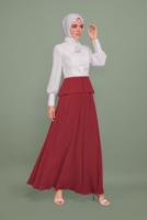 Tesettür giyim BORDO İNCİ VE İŞLEME DETAYLI ŞİFON ABİYE ELBİSE 5954 