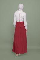 Tesettür giyim BORDO İNCİ VE İŞLEME DETAYLI ŞİFON ABİYE ELBİSE 5954 