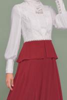 Tesettür giyim BORDO İNCİ VE İŞLEME DETAYLI ŞİFON ABİYE ELBİSE 5954 