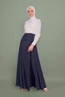 Tesettür giyim LACİVERT İNCİ VE İŞLEME DETAYLI ŞİFON ABİYE ELBİSE 5954 