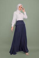 Tesettür giyim LACİVERT İNCİ VE İŞLEME DETAYLI ŞİFON ABİYE ELBİSE 5954 