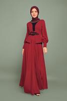 Tesettür giyim BORDO NAKIŞ İŞLEMELİ BONCUKLU ABİYE T 5957