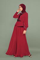Tesettür giyim BORDO NAKIŞ İŞLEMELİ BONCUKLU ABİYE T 5957