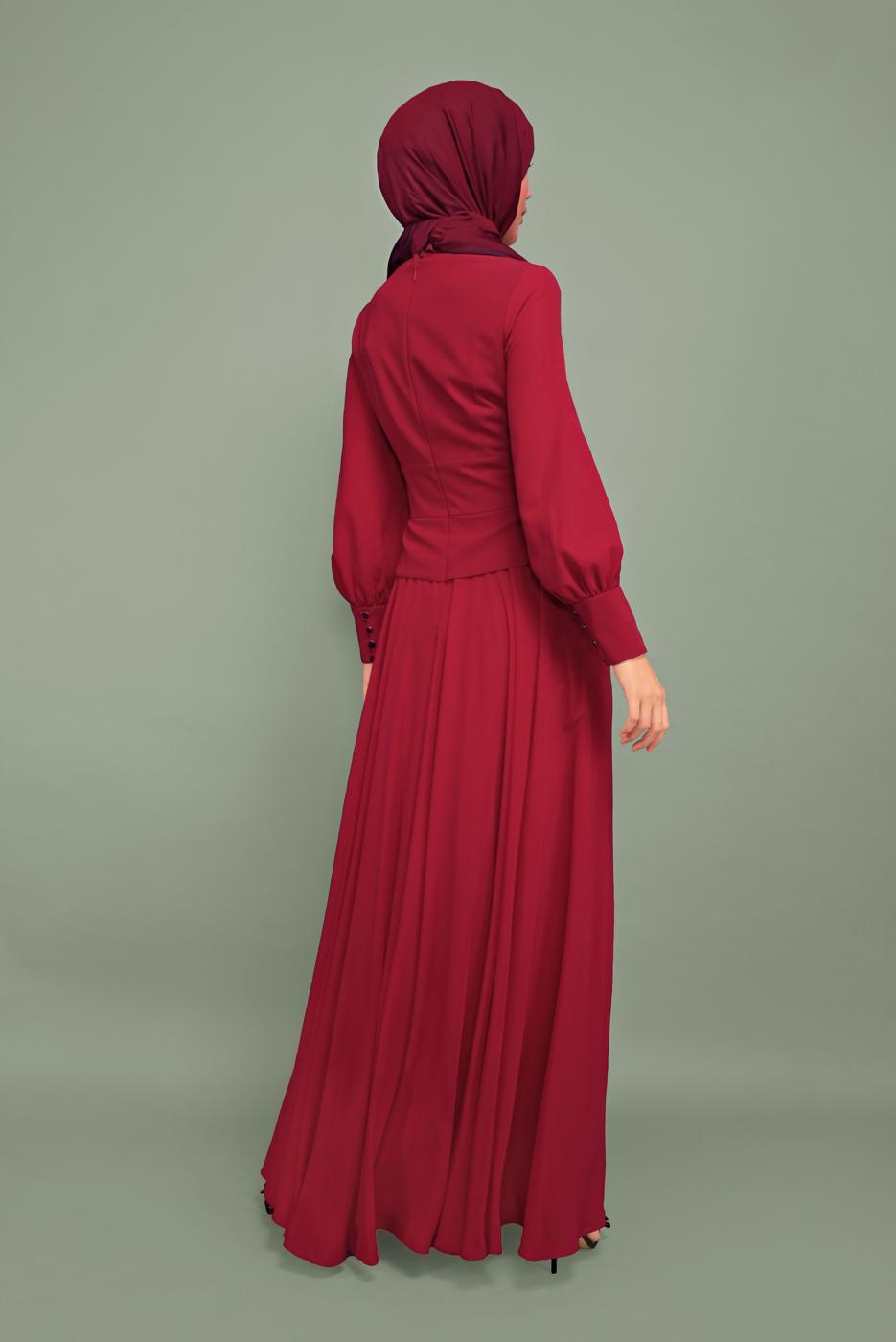 Tesettür giyim BORDO NAKIŞ İŞLEMELİ BONCUKLU ABİYE T 5957