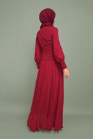 Tesettür giyim BORDO NAKIŞ İŞLEMELİ BONCUKLU ABİYE T 5957