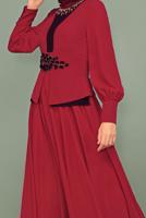 Tesettür giyim BORDO NAKIŞ İŞLEMELİ BONCUKLU ABİYE T 5957