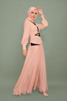 Tesettür giyim PUDRA NAKIŞ İŞLEMELİ BONCUKLU ABİYE T 5957