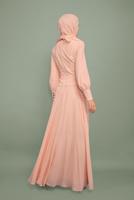 Tesettür giyim PUDRA NAKIŞ İŞLEMELİ BONCUKLU ABİYE T 5957