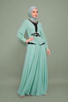 Tesettür giyim YEŞİL NAKIŞ İŞLEMELİ BONCUKLU ABİYE T 5957