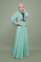 Tesettür giyim YEŞİL NAKIŞ İŞLEMELİ BONCUKLU ABİYE T 5957