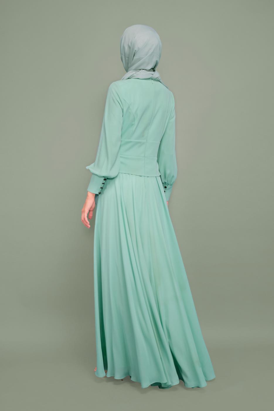 Tesettür giyim YEŞİL NAKIŞ İŞLEMELİ BONCUKLU ABİYE T 5957