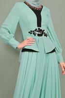 Tesettür giyim YEŞİL NAKIŞ İŞLEMELİ BONCUKLU ABİYE T 5957