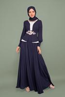 Tesettür giyim LACİVERT NAKIŞ İŞLEMELİ BONCUKLU ABİYE T 5957