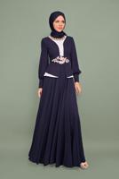 Tesettür giyim LACİVERT NAKIŞ İŞLEMELİ BONCUKLU ABİYE T 5957