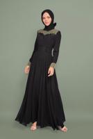 Tesettür giyim SİYAH YALDIZ DETAYLI ABİYE ELBİSE T 5967