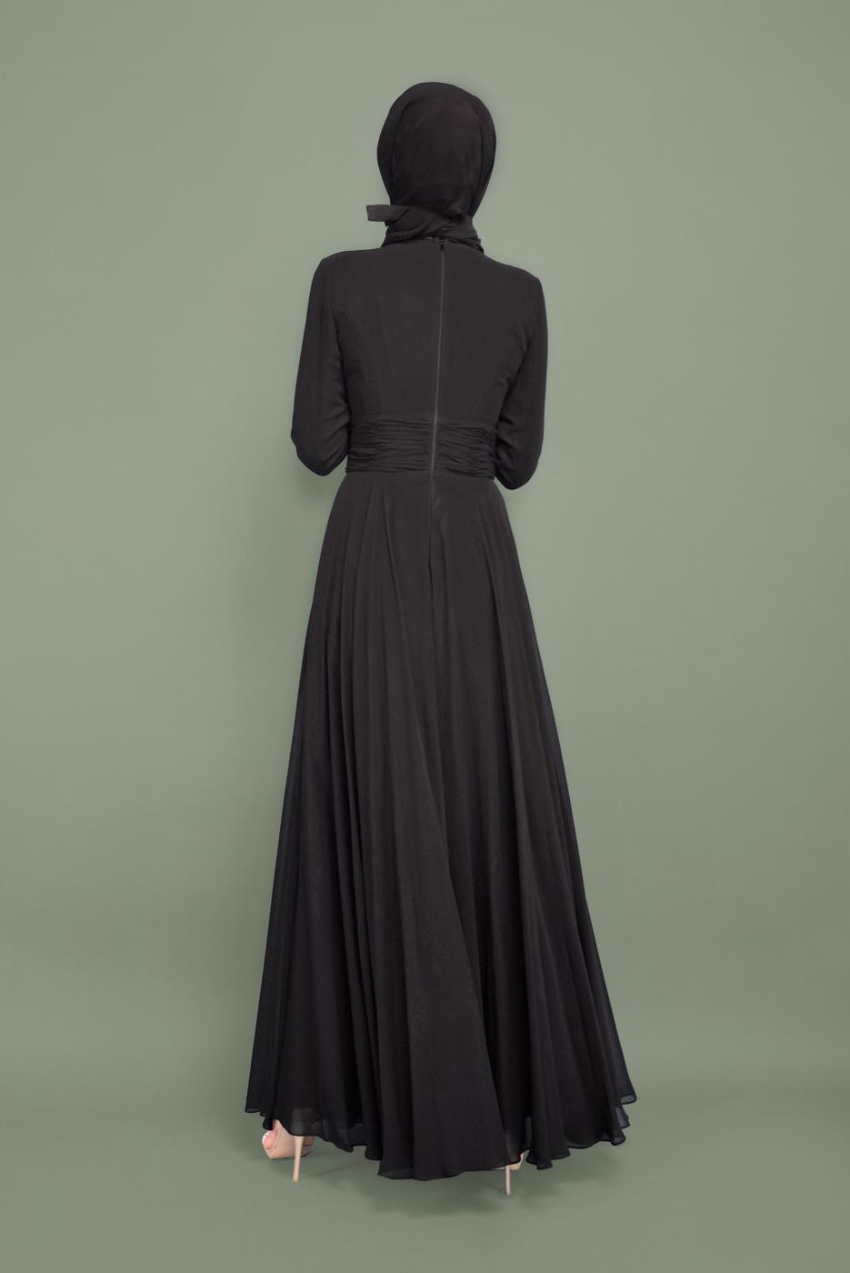 Tesettür giyim SİYAH YALDIZ DETAYLI ABİYE ELBİSE T 5967